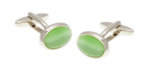 R P LINKS / SILVER / GREEN CATS EYE OVAL DESIGN