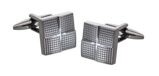 R P CUFF LINKS / SILVER GUNMETAL SQUARES DESIGN