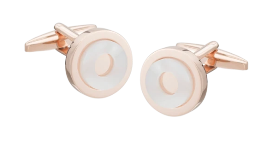 R P CUFF LINKS / ROSE GOLD / MOTHER OF PEARL ROUND DESIGNS