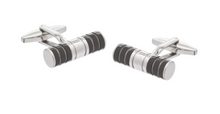 Load image into Gallery viewer, R P CUFF LINKS / SILVER AND BLACK TUBULAR DESIGN
