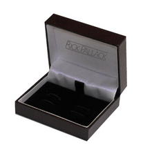 Load image into Gallery viewer, R P CUFF LINKS FORMAL 4 STUD SET / SILVER / BLACK ENAMEL ROUND DESIGN
