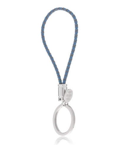 R P KEY RING / SILVER / BLUE BRAIDED LEATHER