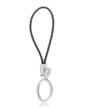 Load image into Gallery viewer, R P KEY RING / SILVER / BLACK BRAIDED LEATHER

