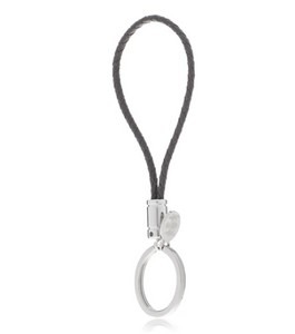 R P KEY RING / SILVER / BROWN BRAIDED LEATHER