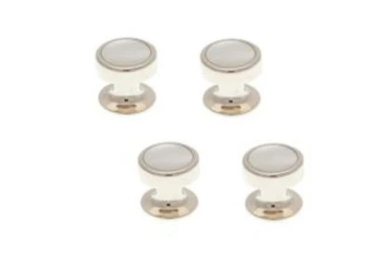 R P FORMAL 4 STUD SET / SILVER / MOTHER OF PEARL ROUND DESIGN