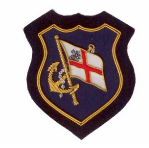 R P CREST / AUTHENTIC ENGLISH / HAND EMBROIDERED IN GOLD + SILVER BULLION