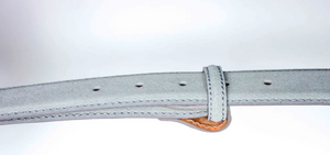 R P BELT / LIGHT GREY SUEDE / HAND MADE IN ITALY / BUCKLE / GOLD / SILVER / MATT SILVER