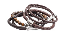 Load image into Gallery viewer, R P BRACELET / SILVER / BROWN BRAIDED LEATHER
