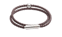 Load image into Gallery viewer, R P BRACELET / SILVER / BROWN BRAIDED LEATHER / DOUBLE WRAP
