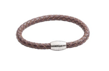 Load image into Gallery viewer, R P BRACELET / SILVER / BROWN BRAIDED LEATHER
