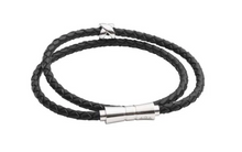 Load image into Gallery viewer, R P BRACELET / SILVER / BLACK BRAIDED LEATHER / DOUBLE WRAP
