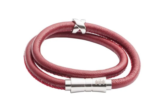 R P BRACELET / SILVER / RED LEATHER / DOUBLE WRAP