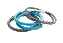Load image into Gallery viewer, R P BRACELET / SILVER / BLUE BRAIDED LEATHER / DOUBLE WRAP
