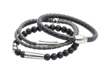 Load image into Gallery viewer, R P BRACELET / SILVER / BLACK BRAIDED LEATHER

