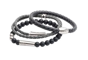 R P BRACELET / STAINLESS STEEL / GREY BRAIDED LEATHER