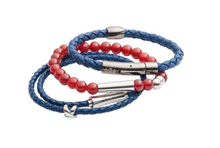 Load image into Gallery viewer, R P BRACELET / SILVER / BLUE BRAIDED LEATHER / DOUBLE WRAP
