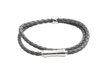 Load image into Gallery viewer, R P BRACELET / SILVER / GREY BRAIDED LEATHER / DOUBLE WRAP
