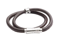 Load image into Gallery viewer, R P BRACELET / SILVER / DARK BROWN LEATHER / DOUBLE WRAP
