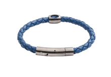 Load image into Gallery viewer, R P BRACELET / STAINLESS STEEL / NAVY BLUE BRAIDED LEATHER
