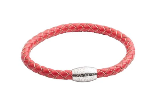 R P BRACELET / SILVER / RED BRAIDED LEATHER