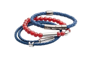 R P BRACELET / SILVER / RED BRAIDED LEATHER