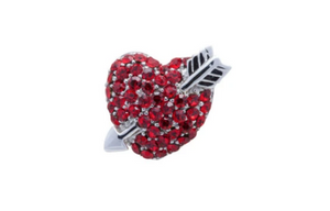 R P LAPEL PIN / RED CRYSTAL HEART DESIGN