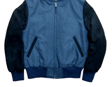 Load image into Gallery viewer, R P LUXURY VARSITY JACKET / NAVY BLUE SUEDE / HAND MADE IN USA / XS TO XXL

