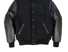 Load image into Gallery viewer, R P LUXURY VARSITY JACKET / BLACK / BLACK / HAND MADE IN USA / XS TO XXL
