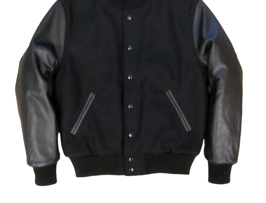 R P LUXURY VARSITY JACKET / BLACK / BLACK / HAND MADE IN USA / XS TO XXL