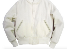 Load image into Gallery viewer, R P LUXURY VARSITY JACKET / CREAM / HAND MADE IN USA / XS TO 4-XL
